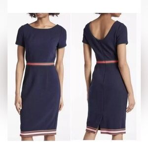 NWT Boden Kaia Ottoman Blue Dress with Pink/Green Trim Size US 4P